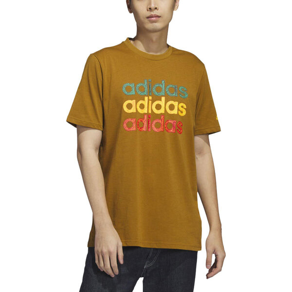 Футболка многолинейные спортивные Футболка с графическим принтом Adidas, коричневый — фото 2