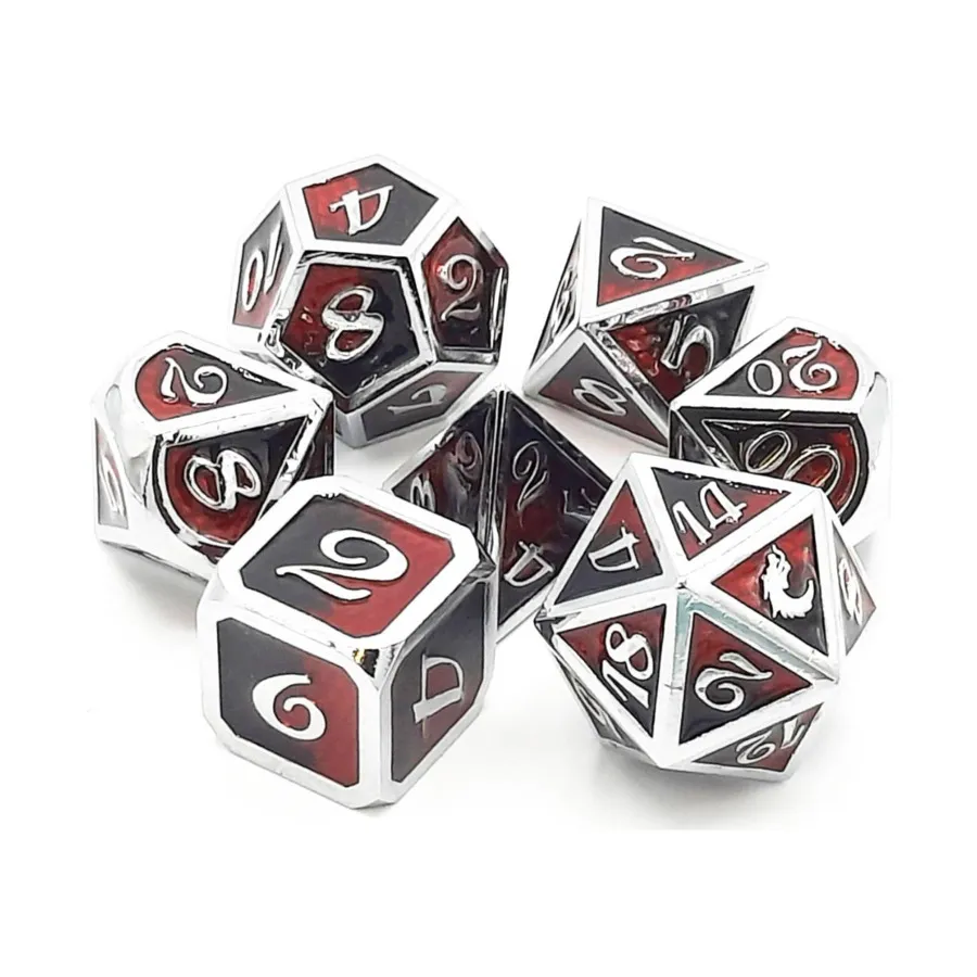 

Полимерный набор «Чешуйка дракона» — черный и красный (7), Metal Dice - Dragon Scale