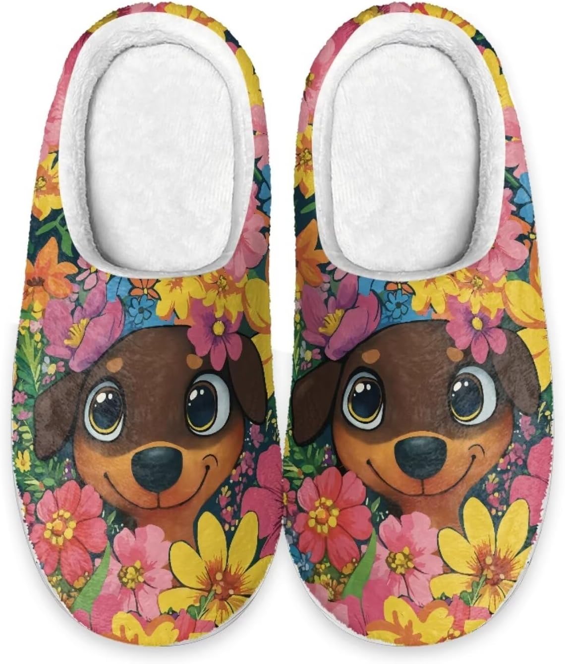 

Унисекс тапочки из хлопка, домашние тапочки для дома и улицы, зимние хлопковые тапочки для женщин и мужчин Pjheqoxe, Cartoon Dog Flowers