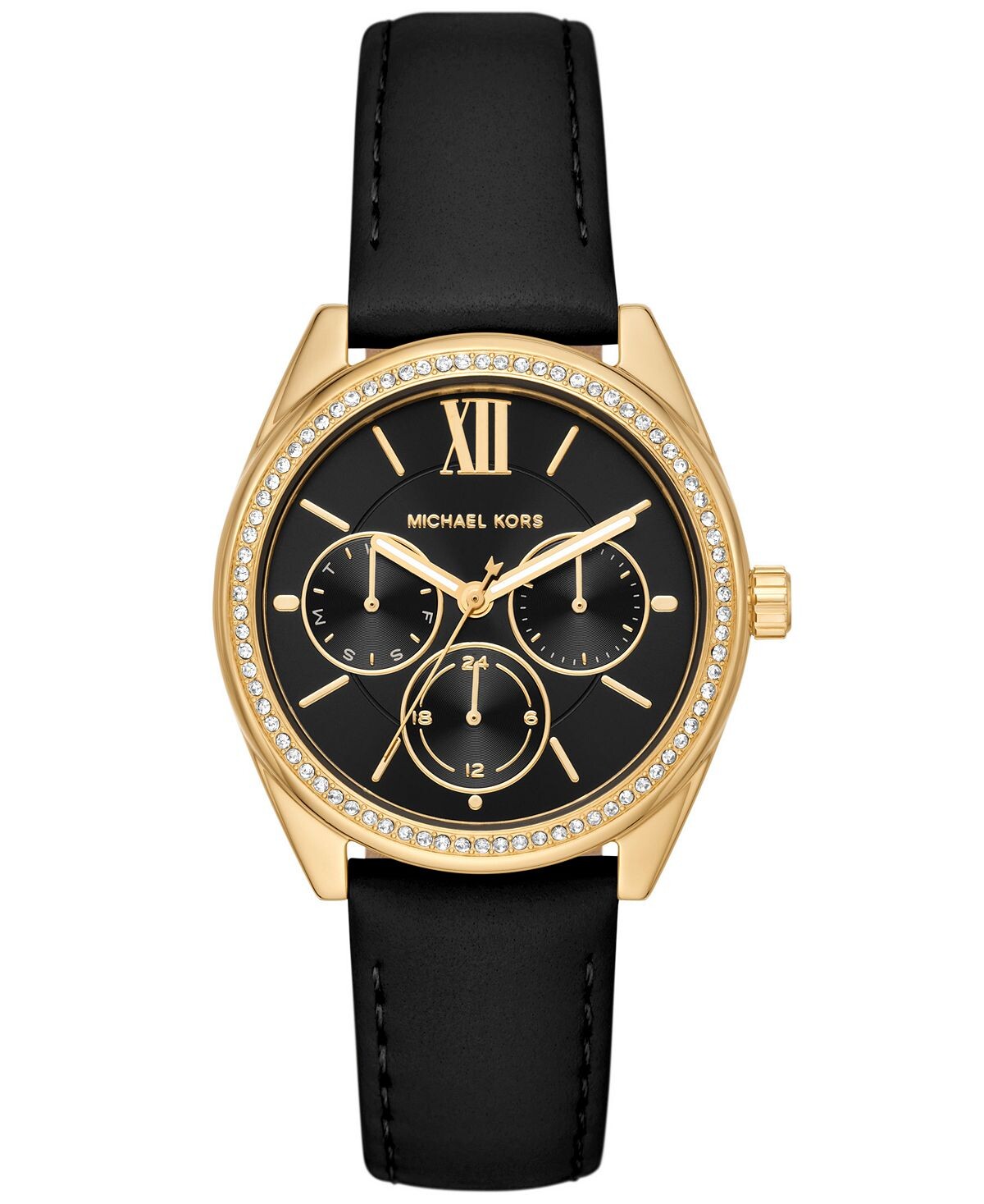 

Женские многофункциональные часы Janelle с черным кожаным ремешком, 36 мм Michael Kors, черный