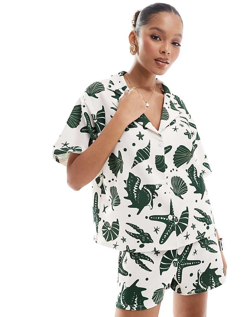 

ASOS DESIGN – Рубашка с узором ракушки, часть комплекта