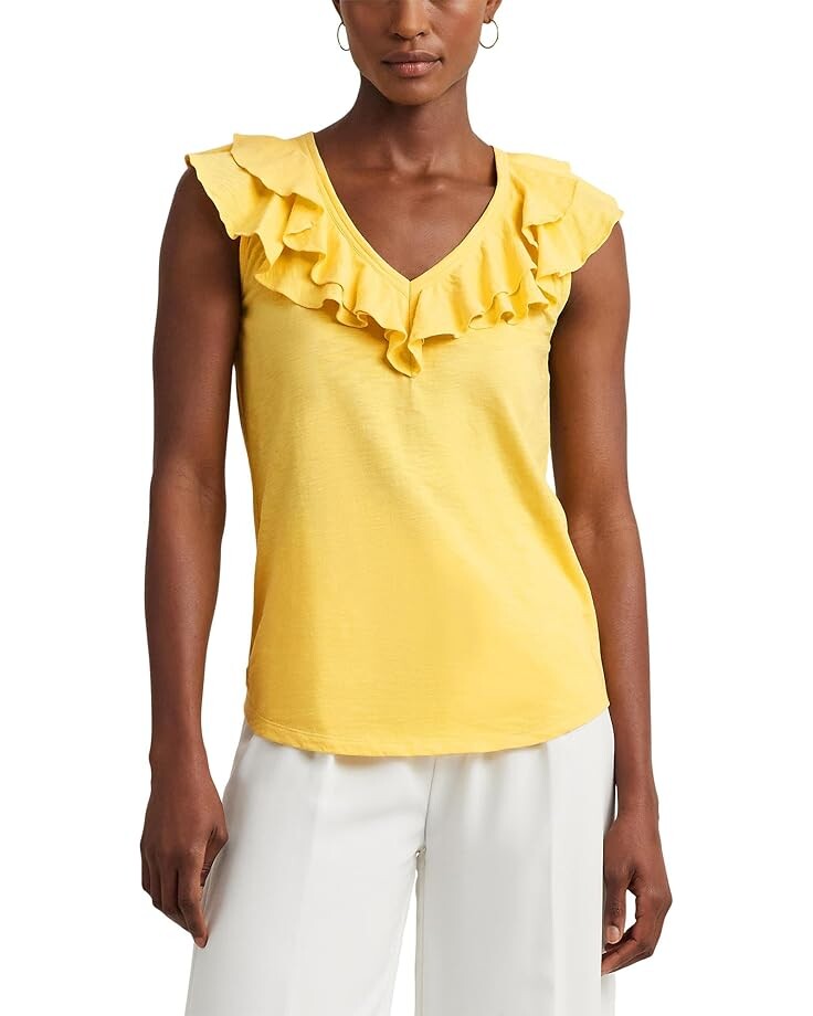 

Футболка LAUREN Ralph Lauren Ruffle-Trim Slub Jersey Sleeveless, цвет Primrose Yellow