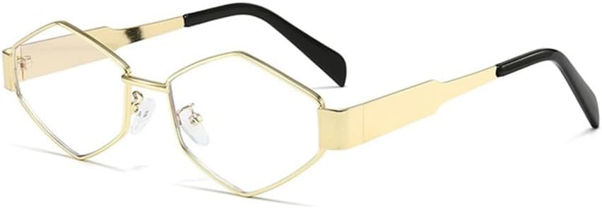 

Солнцезащитные очки многоугольной формы для женщин, солнцезащитные очки ромбовидной формы для женщин, ретро-винтажные металлические очки с бриллиантами generic, Gold Clear