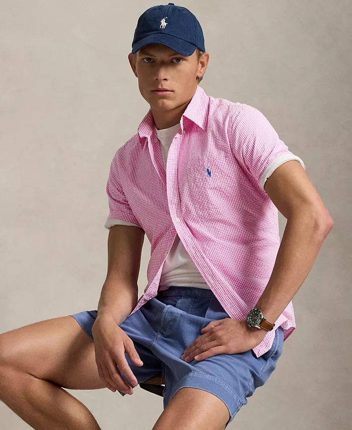 

Мужская рубашка RL Prepster классического кроя в клетку из пике Polo Ralph Lauren, розовый