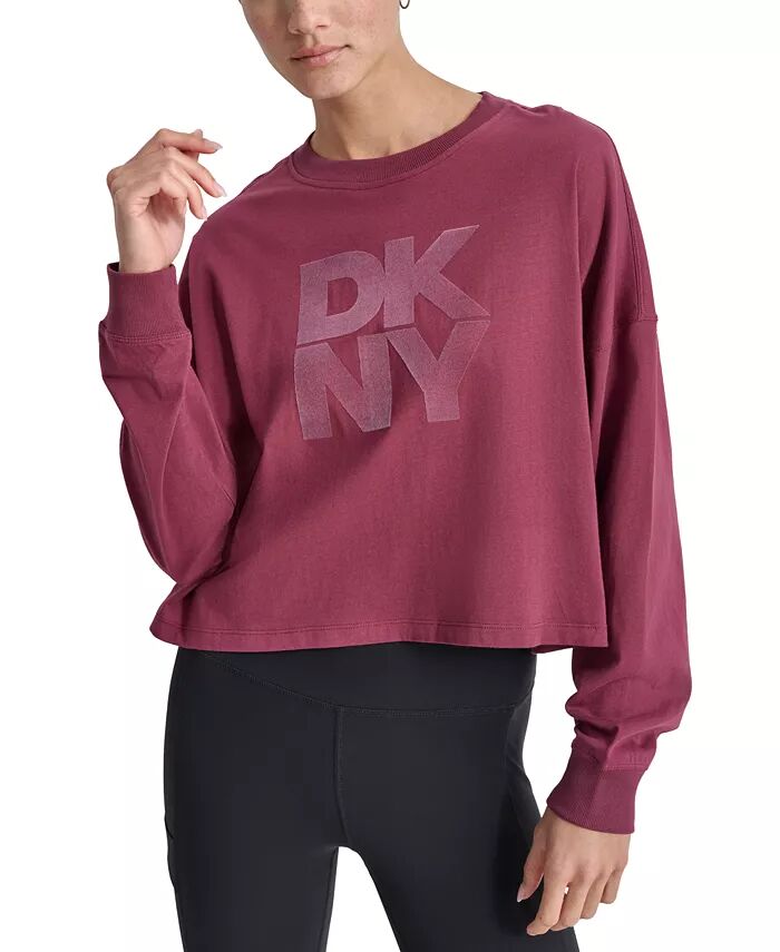 

Женский хлопковый топ с длинными рукавами и логотипом DKNY, красный
