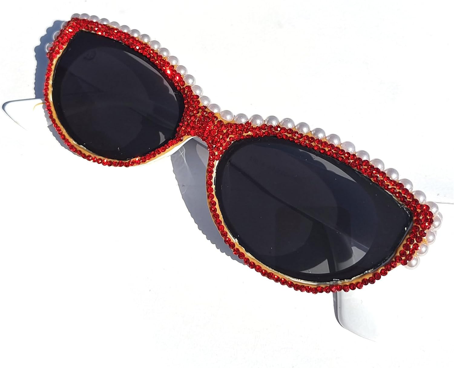 

Солнцезащитные очки Helena Crystal Rhinestone для женщин, модные овальные солнцезащитные очки со стразами, «кошачий глаз», жемчужные, с бриллиантами, для вечеринок, Red