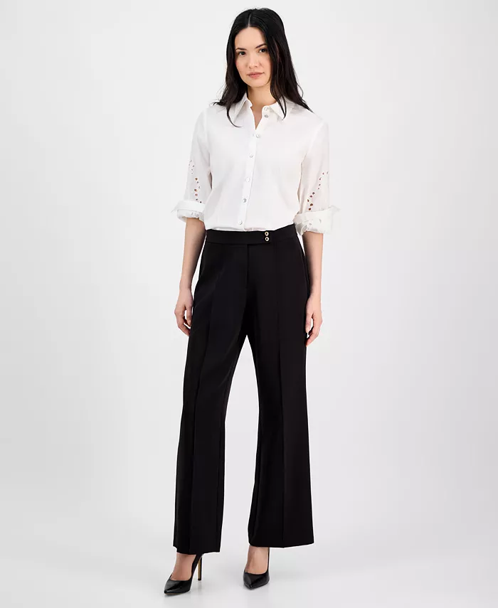 

Женские брюки с высокой посадкой и широкими штанинами T Tahari, черный