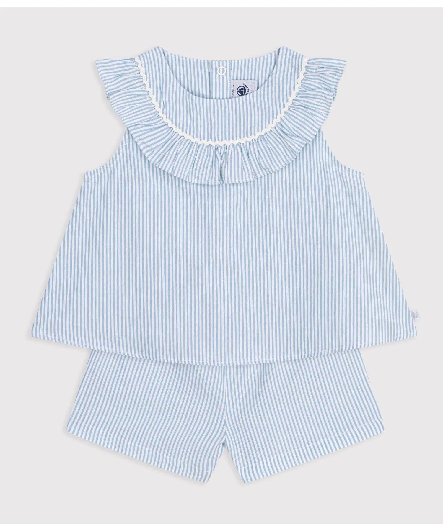 Детский комплект из хлопка Petit Bateau с оборками бежевый — фото 2