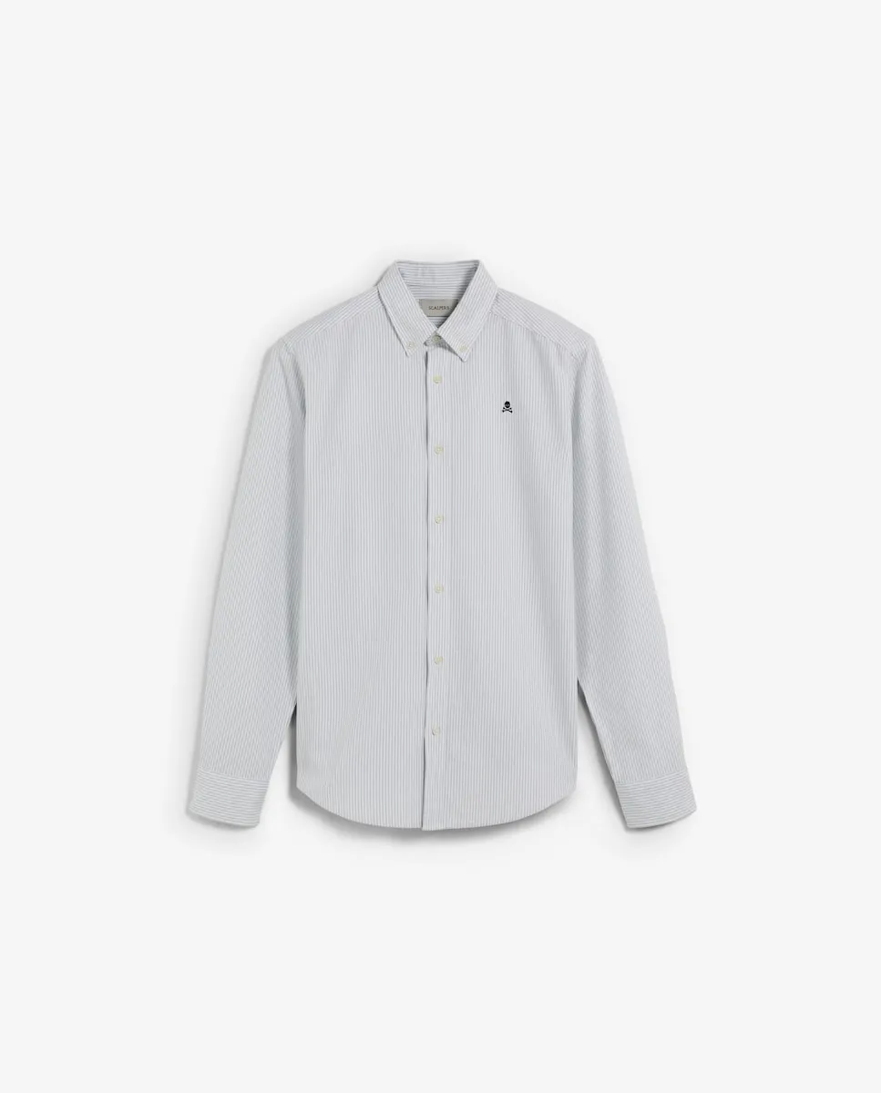 

Мужская рубашка Оксфорд в полоску с контрастной вышивкой черепа на груди Scalpers, белый