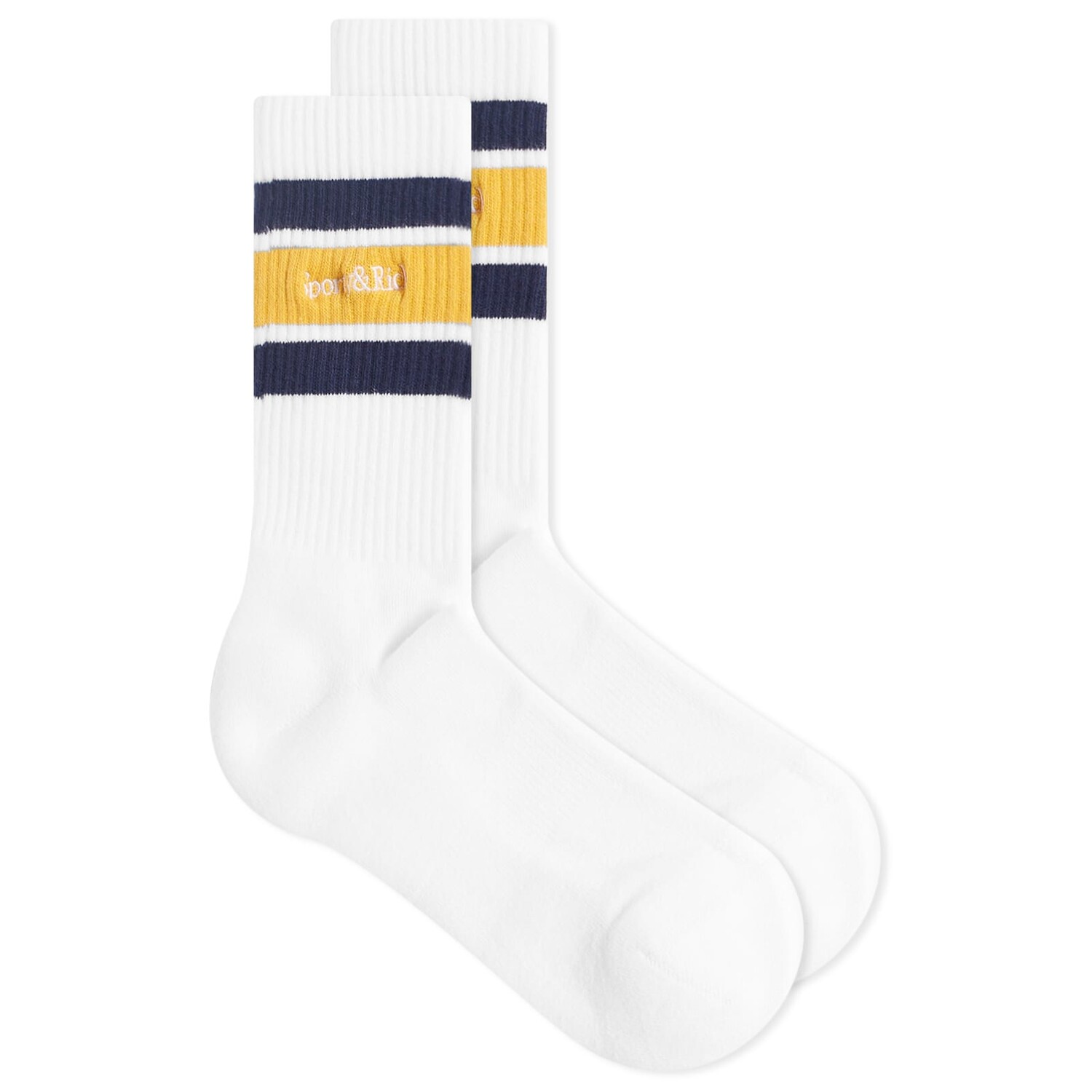 

Носки Sporty & Rich Serif Logo Embroidered Socks, цвет White, Navy & Faded Yellow