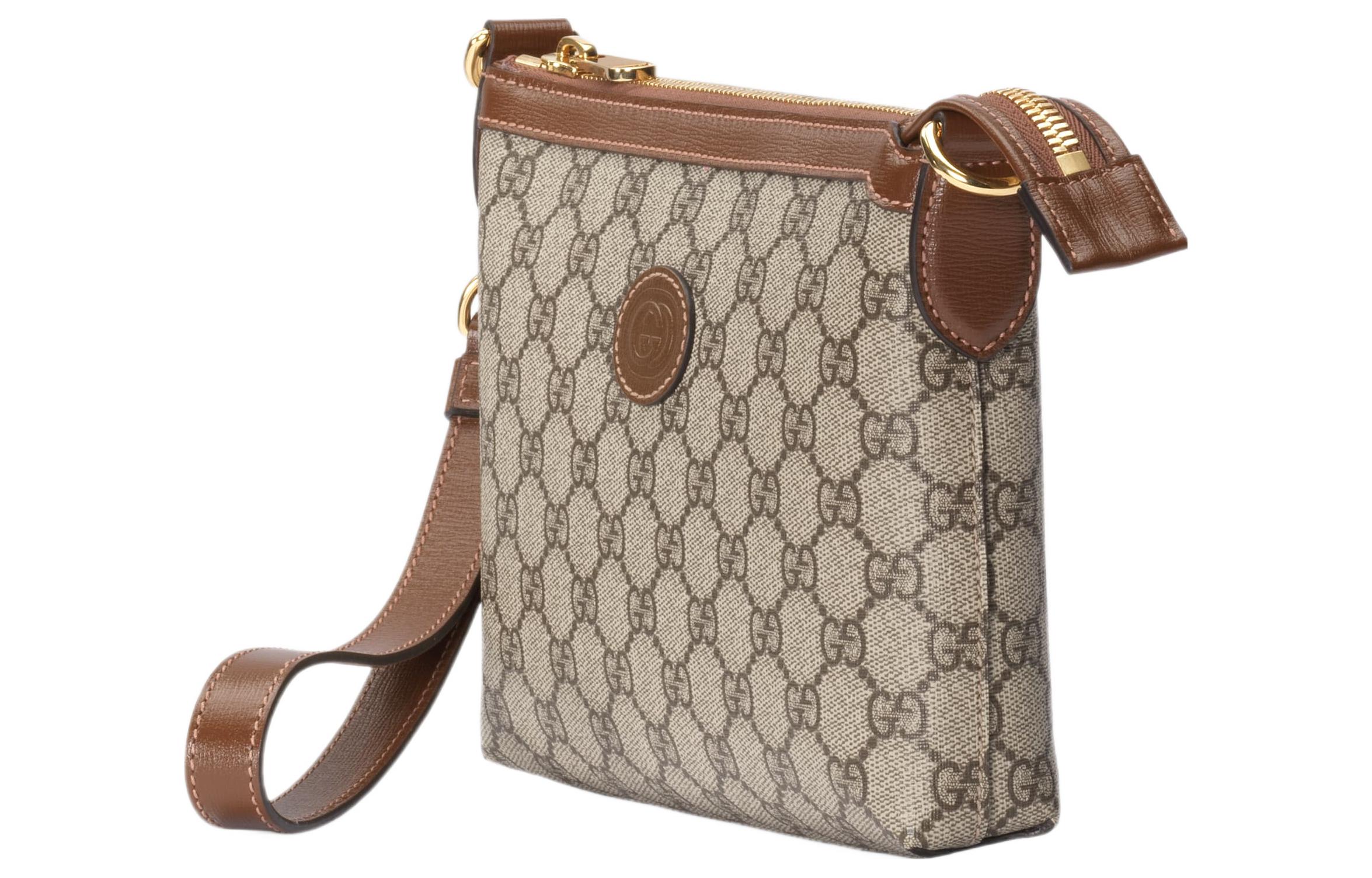 GUCCI Кожаная холщовая сумка через плечо мужская коричневая — фото 2