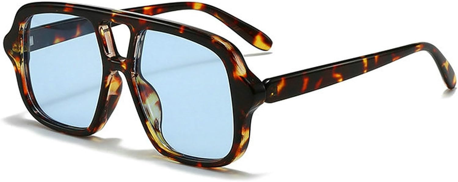 

COTIA Популярные модные солнцезащитные очки с двойной перемычкой, квадратной формы, для женщин и мужчин, винтажные, панк, пилотные, модные, для активного отдыха, с защитой от УФ-излучения UV400, Blue