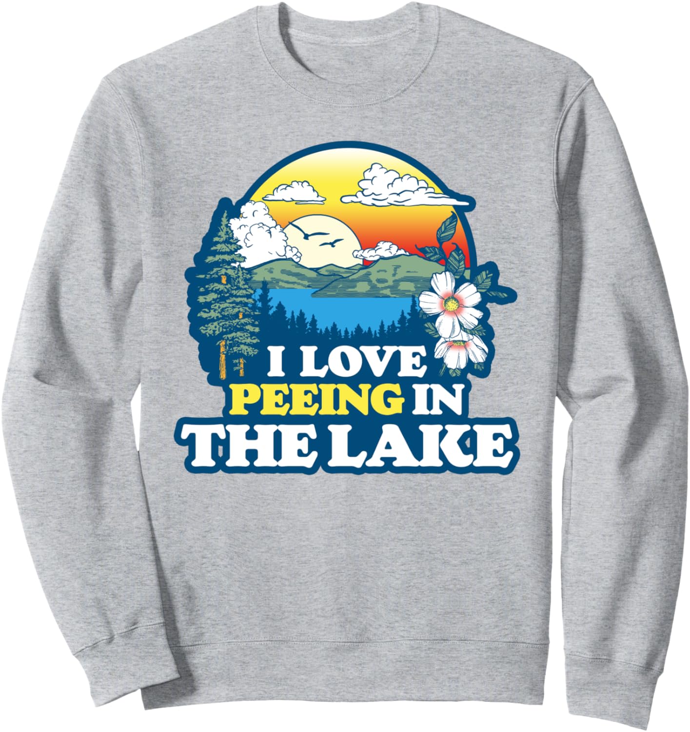 

Забавная толстовка в стиле 80-х с надписью «Я люблю писать в озере» для летних каникул и плавания Giant Step Design Co., серый