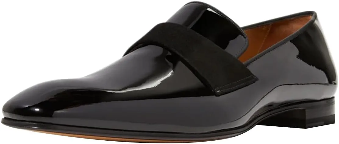 FSJ Men's Square Toe Slip-On Loafers Patent Leather Strap Across Comfortable Casual Formal Wedding Tuxedo Shoes Size 4-16 US, черный