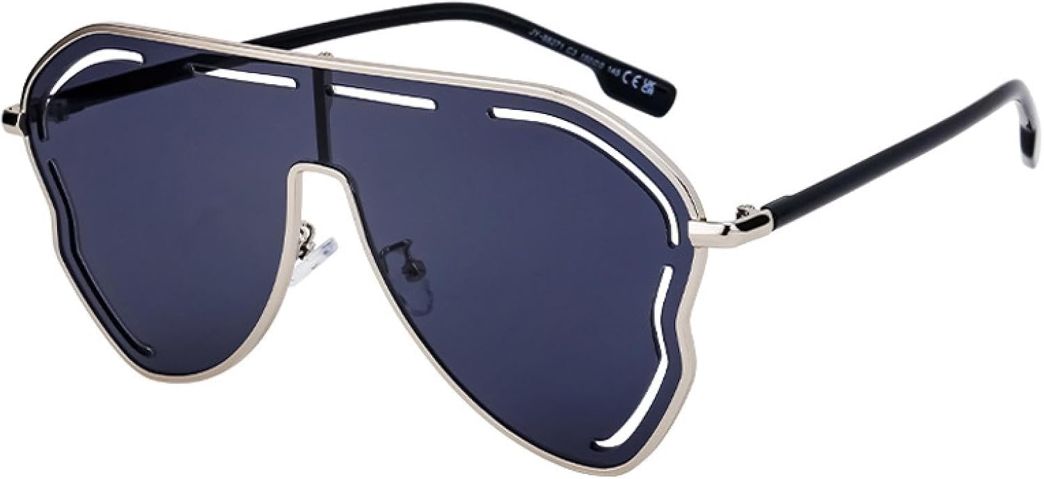 

Большие солнцезащитные очки-щиток в стиле панк для женщин, роскошные, с металлическим корпусом, в большой оправе, с защитой от УФ-излучения UV400 TOIPASTN, C3silvergray