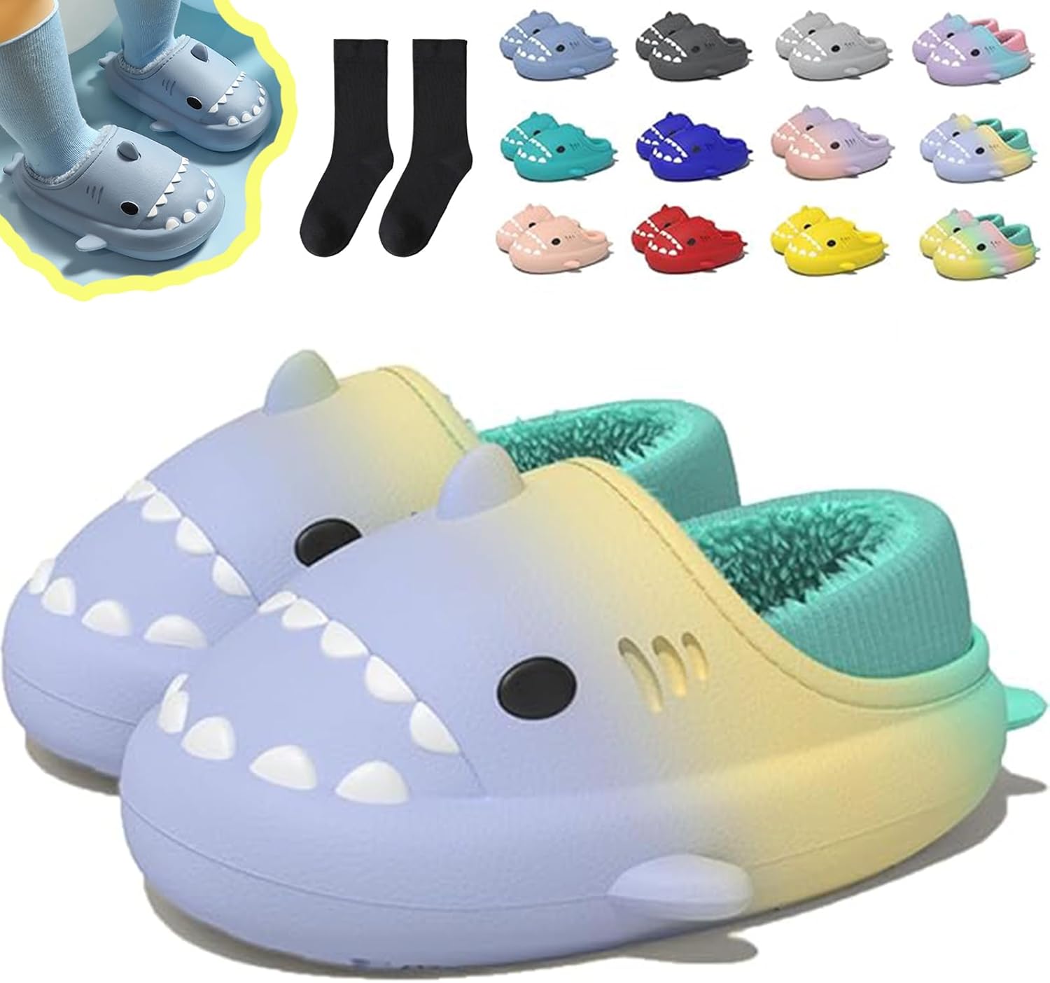 

Зимние тапочки в виде акулы, тапочки с акулой со съемной плюшевой подкладкой, теплые зимние плюшевые удобные нескользящие шлепанцы Generic, Color-g