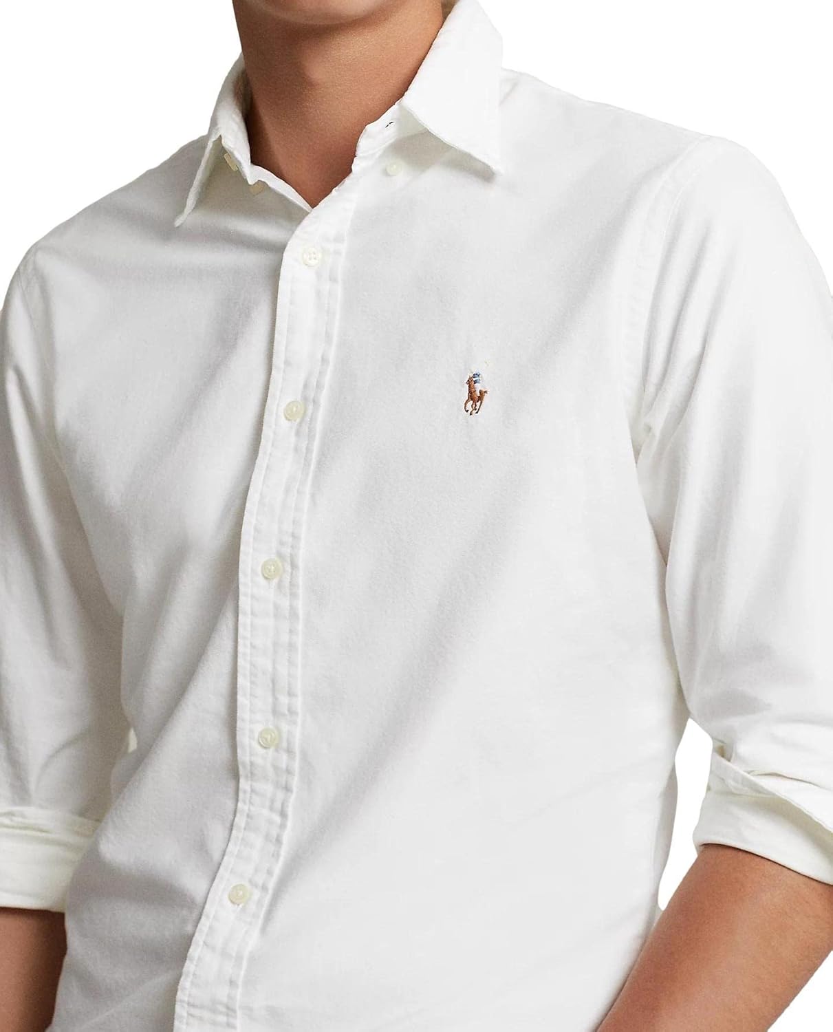 POLO RALPH LAUREN Мужская классическая клетчатая оксфордская рабочая рубашка с длинным рукавом, Basic White — фото 4