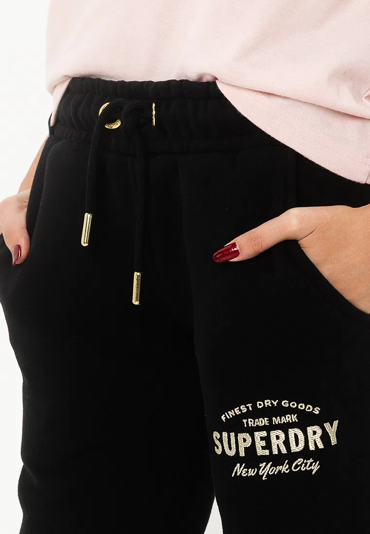 Джоггеры, металлический логотип, зауженные, Luxe Metallic Logo Slim Superdry, черный — фото 3
