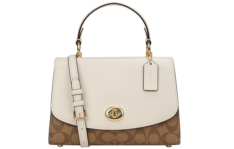 

Сумка Tilly из кожи Coach с монограммой, бело-коричневая, средний размер, через плечо