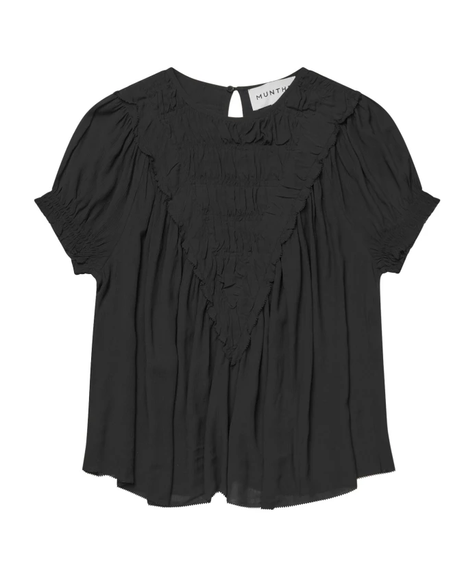 

Черный топ с V-образным вырезом и оборками Munthe, черный