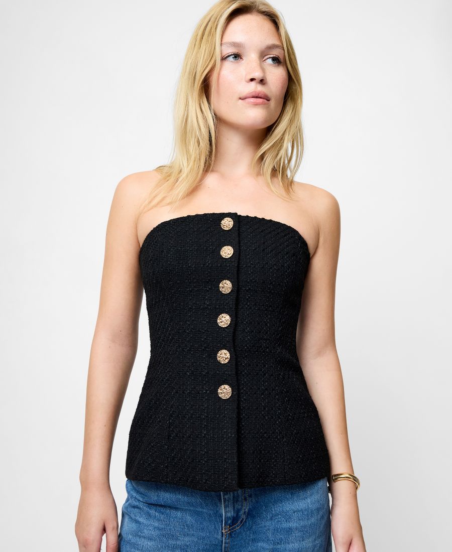 

Женский структурированный твидовый топ без бретелей French Connection, Black