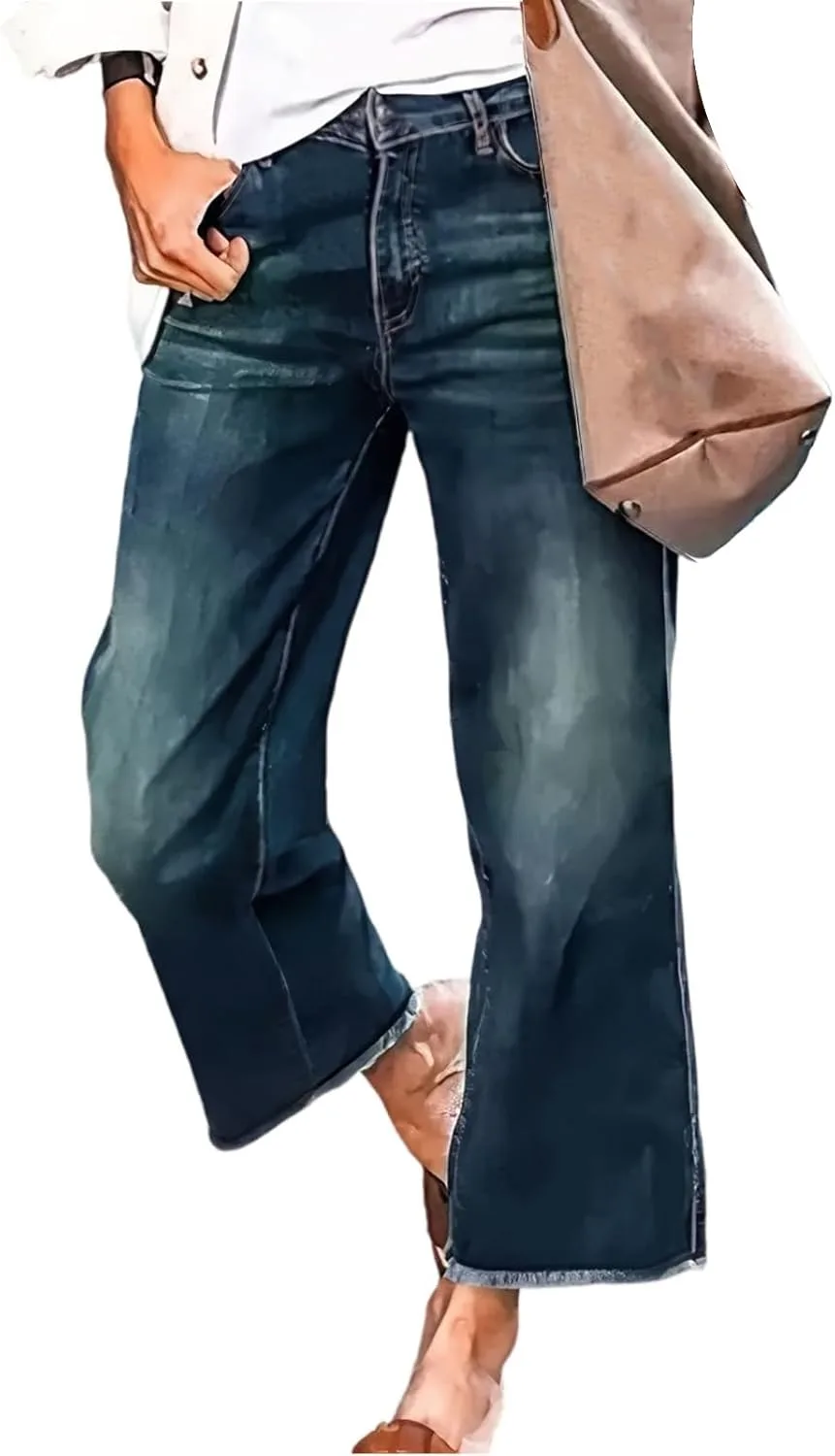 

Женские джинсы с широкими штанинами, завышенной талией и прямым кроем KVOTUU