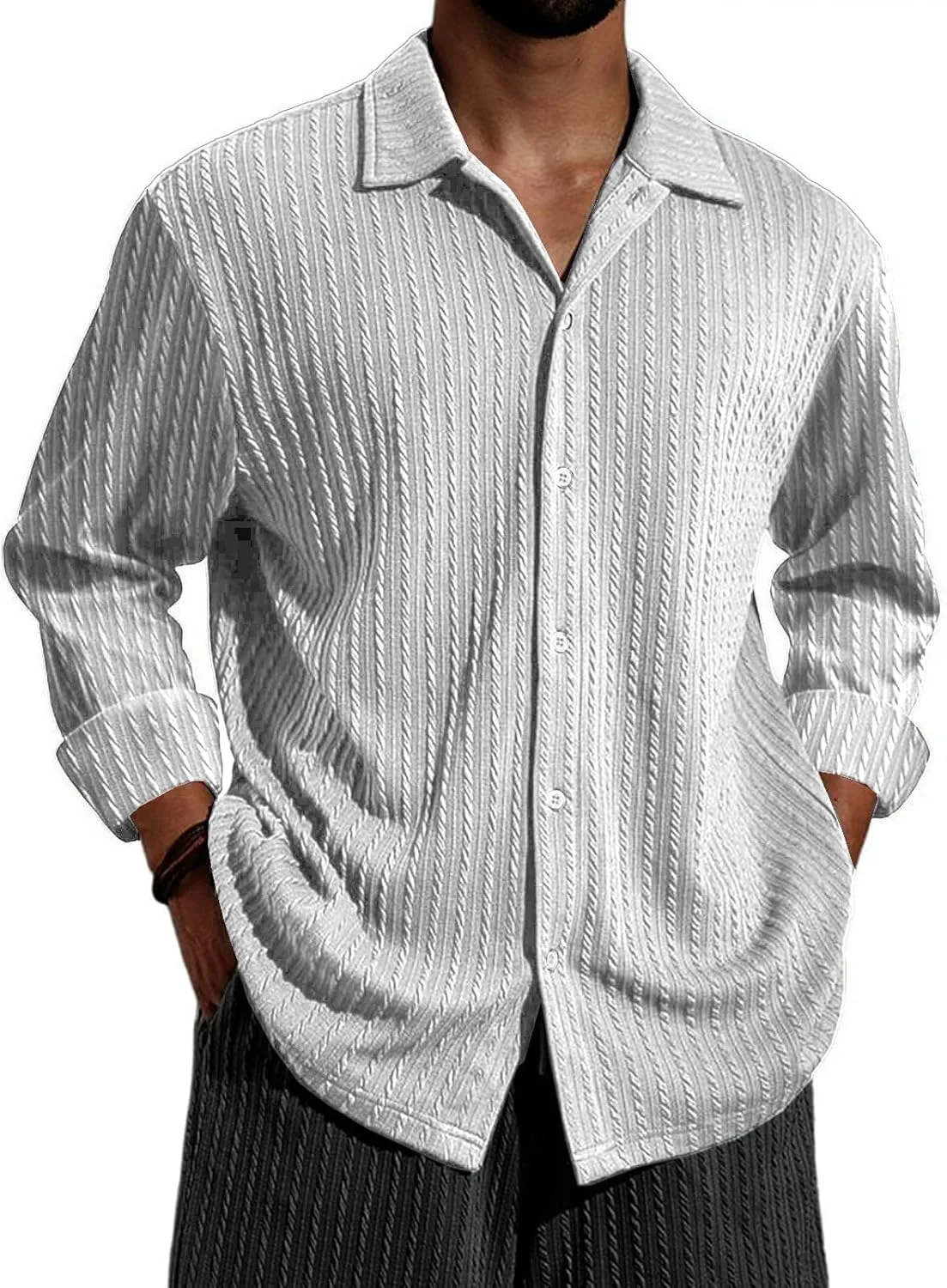 

Мужская рубашка с кабельной вязкой, легкая, с длинным рукавом RSZGSWS