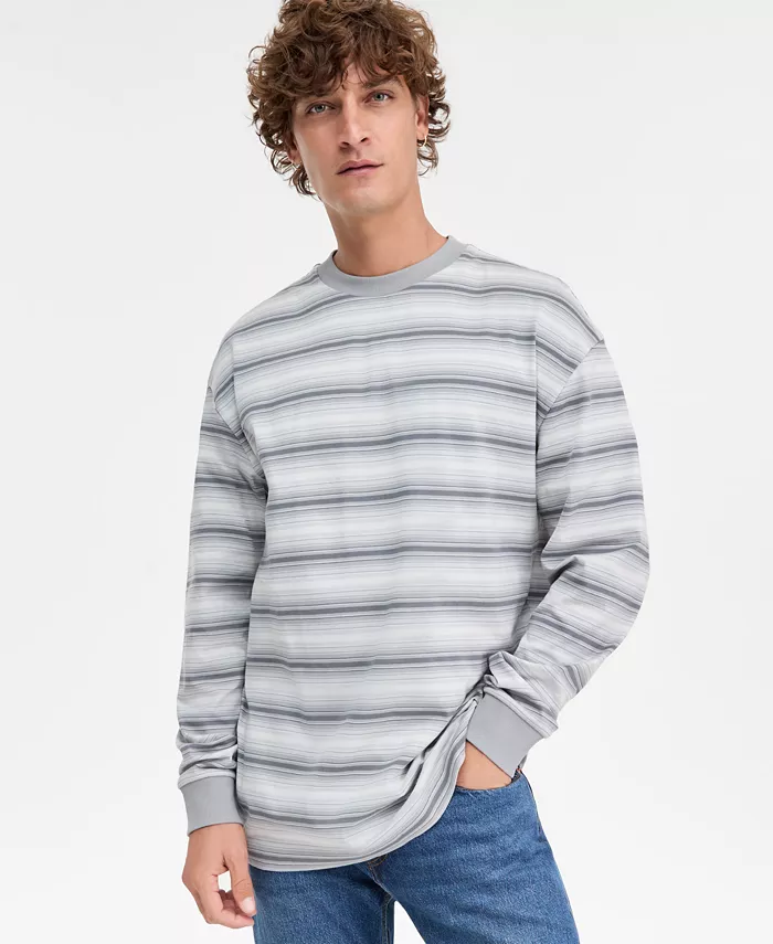 

Мужская хлопковая футболка Nsolog с длинным рукавом и полосками Hugo Boss, серый