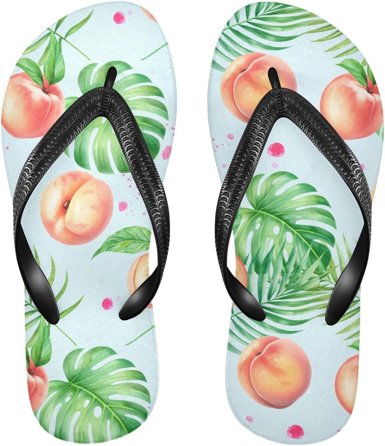 

Вьетнамки с рисунком персика и монстеры, пальмовые, для пляжа и душа, резиновые, нескользящие, летние тапочки для женщин и мужчин, для прогулок Sinestour, синий/персиковый