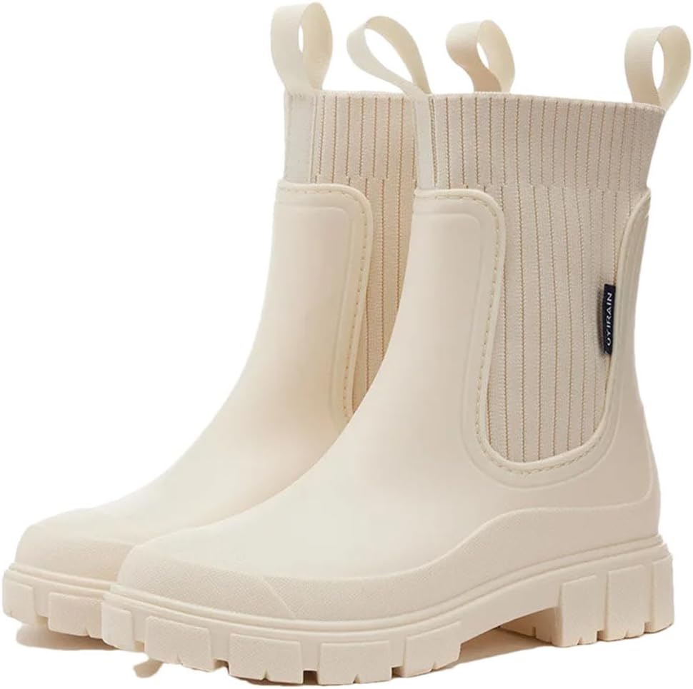 

Мужские сапоги до середины икры с низким голенищем, с PVC, с круглым носком, резиновые дождевые ботинки, водонепроницаемые платформенные сапоги Generic, бежевый