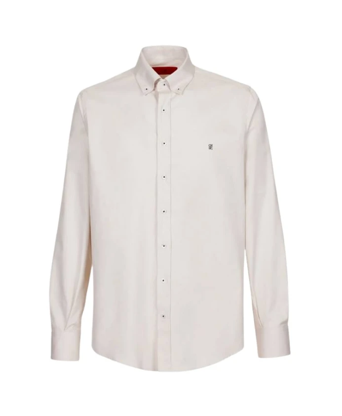 

Бежевая атласная рубашка с вышитыми инициалами. Carolina Herrera, бежевый