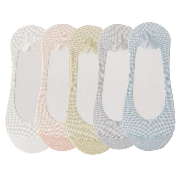 

5 пар женских носков без видимости с сетчатыми вставками, низкий вырез, хлопковая подкладка, противоскользящий дизайн Anna-Kaci, White Pink Gray