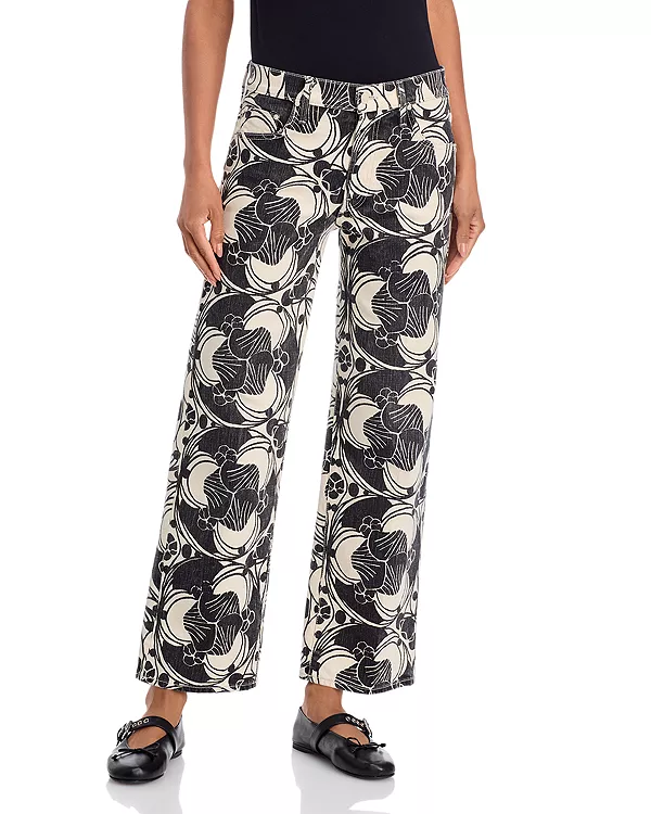 

Джинсы средней посадки с застежкой-молнией и длиной до щиколотки в черно-кремовом цвете Curlycue. Mother, мультиколор