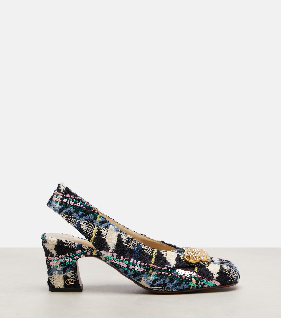 Туфли-лодочки Adamantine 60 из твида с открытой пяткой Valentino Garavani, Multicolor-Navy — фото 4