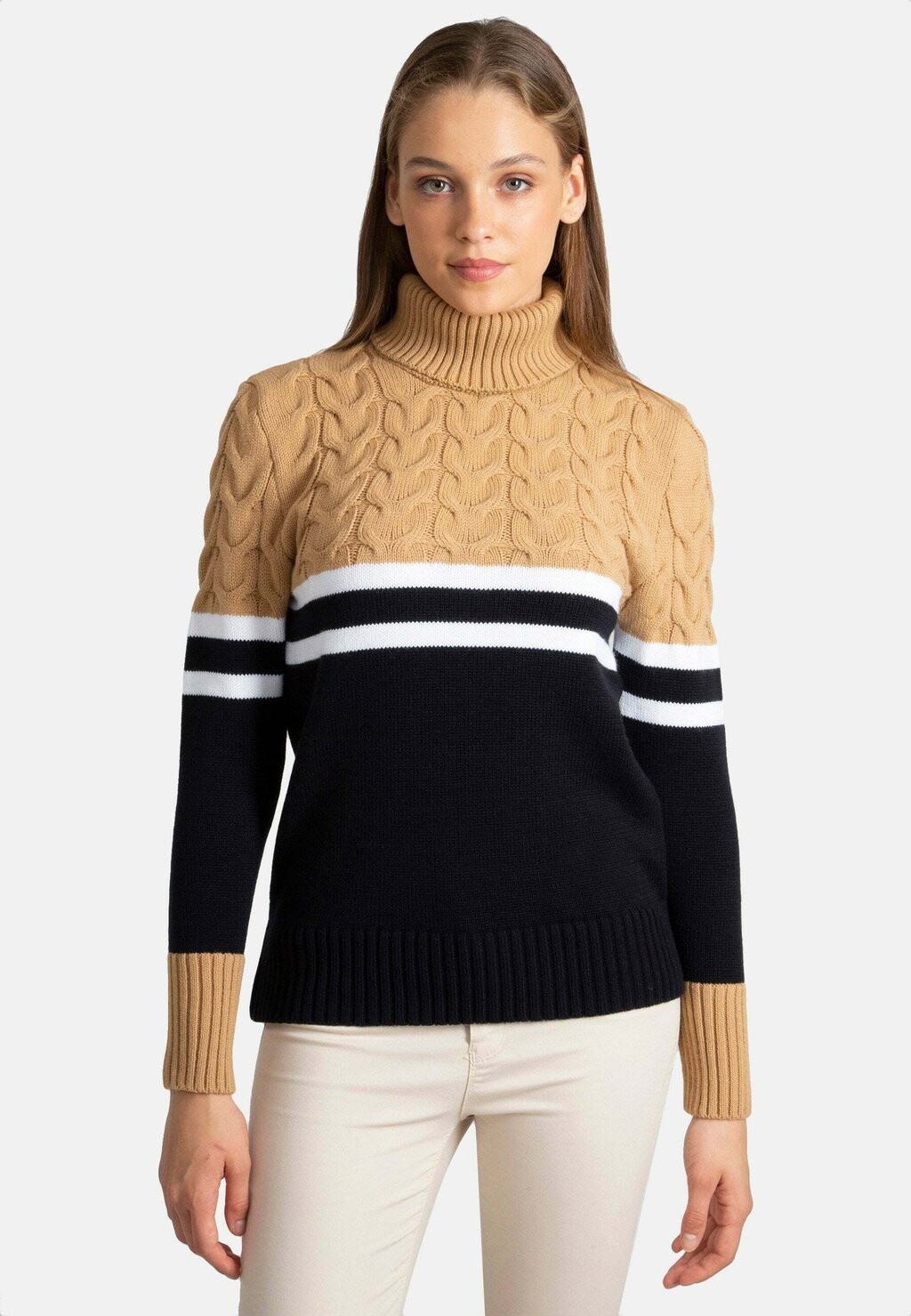 

Свитер Turtle Neck Jacey Quinn, цвет latte ecru navy