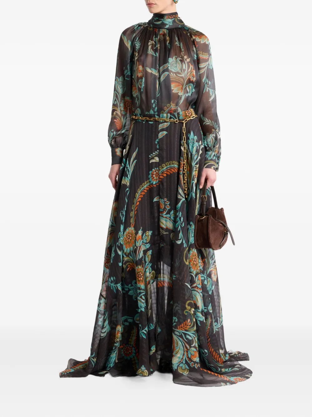 Блузка с высоким воротником и узором ETRO, черный — фото 2