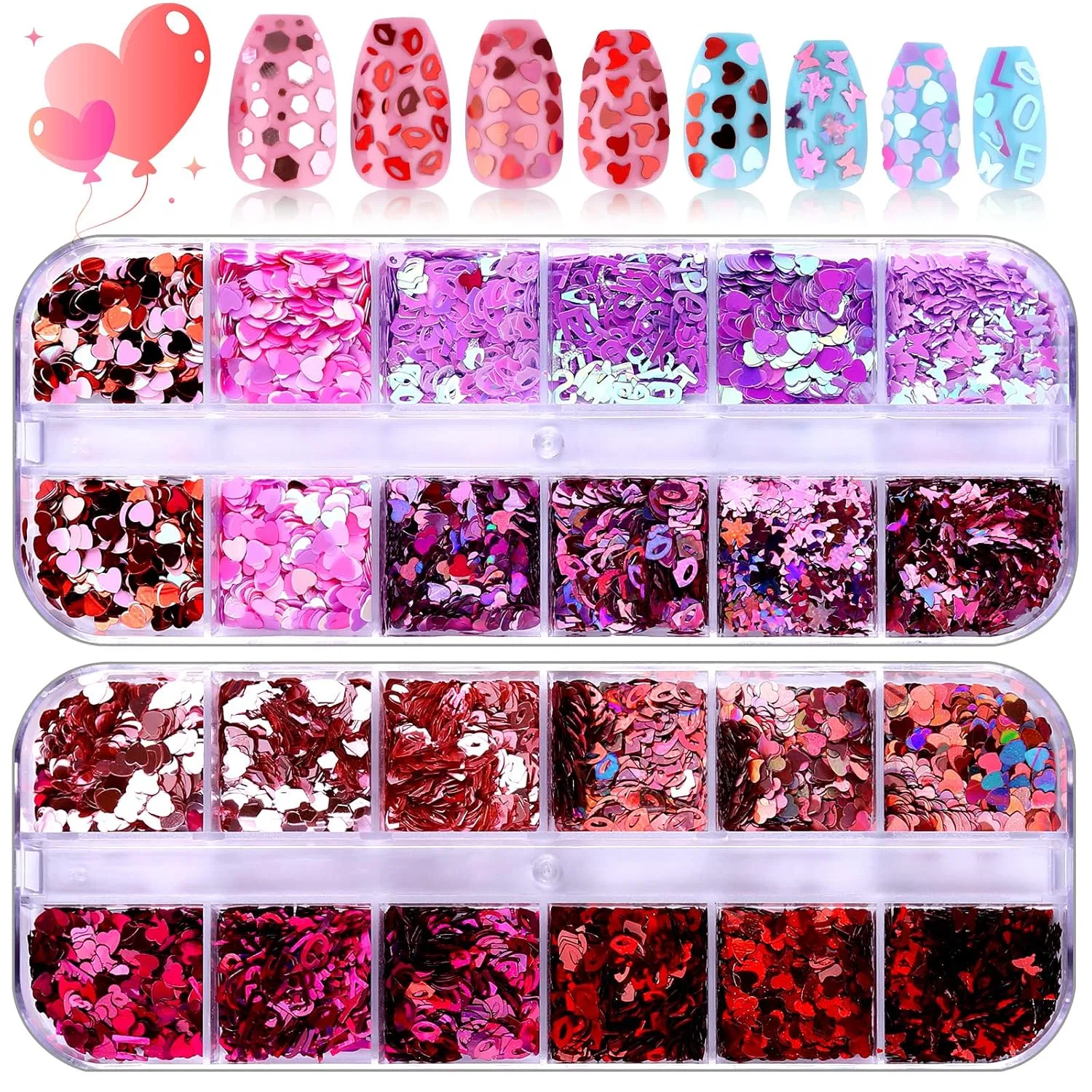 Набор блесток для ногтей EBANKU Heart Nail Art Glitter, 2 коробки Ebanku