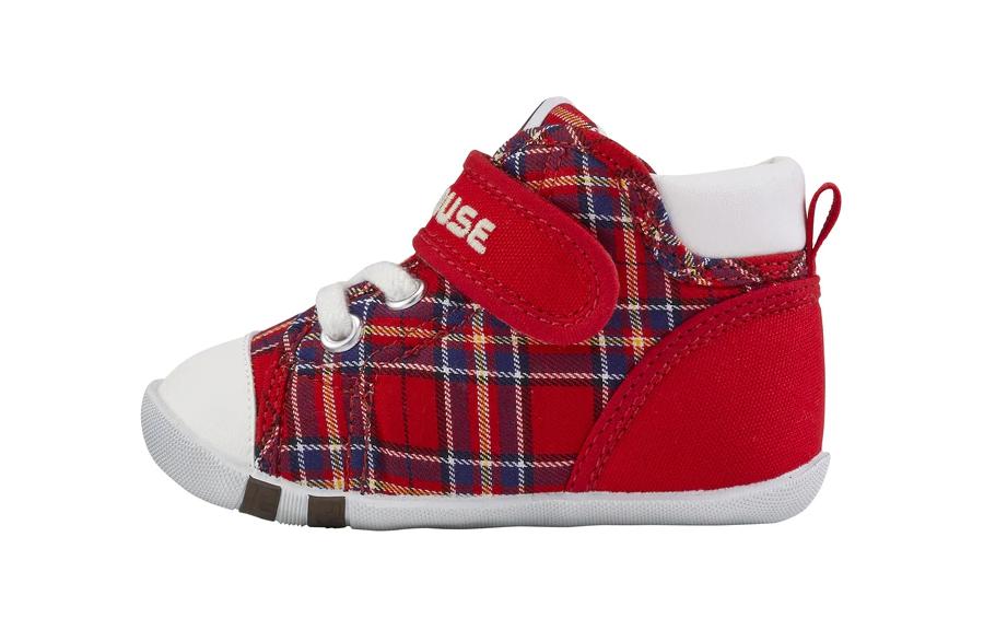 

Сникерсы с принтом в клетку и шнурками на липучках MIKI HOUSE, красный