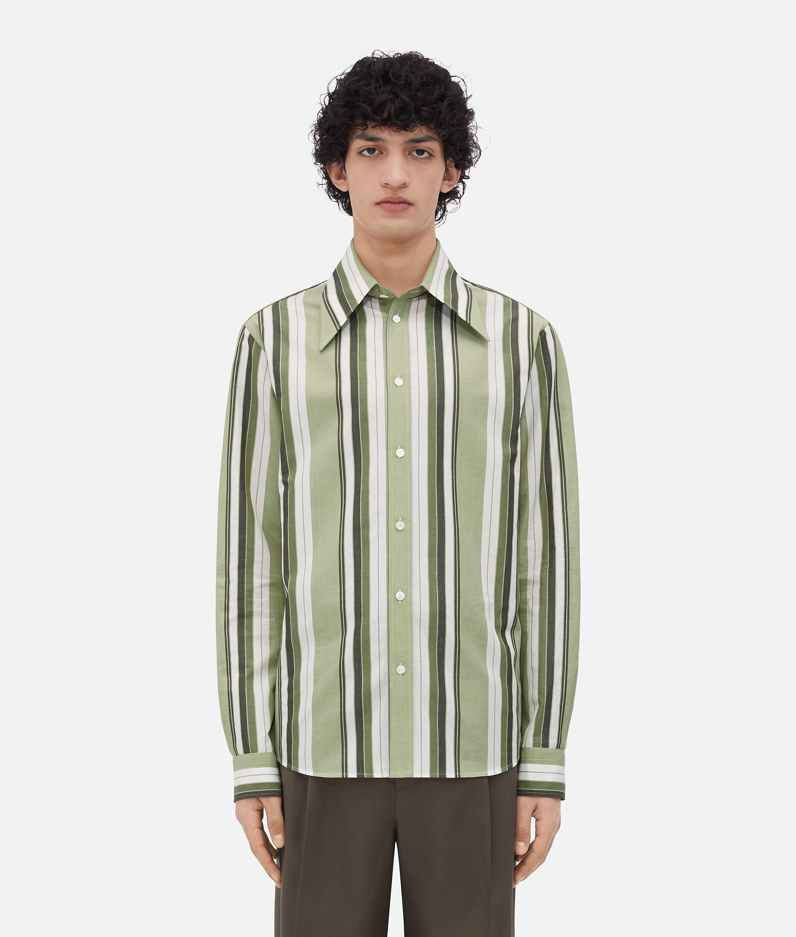 

Полосатая хлопковая рубашка Bottega Veneta, белый/бледно-зеленый