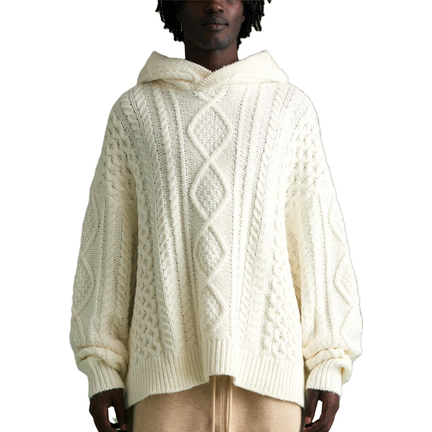 Толстовка с капюшоном с косичным узором Fear Of God Essentials, цвет Cloud Dancer — фото 3