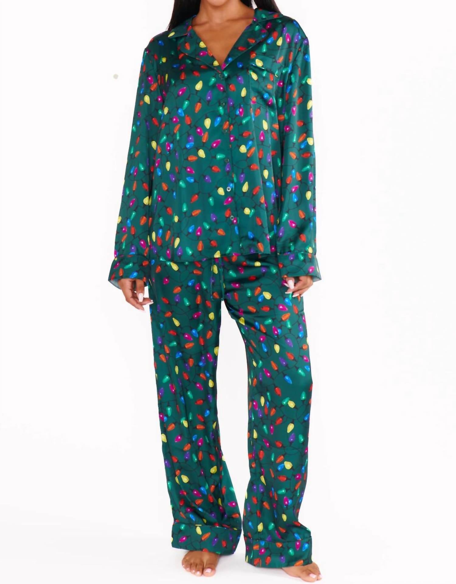 

Классический пижамный комплект в праздничных огнях Silky Show Me Your Mumu, цвет festive lights silky