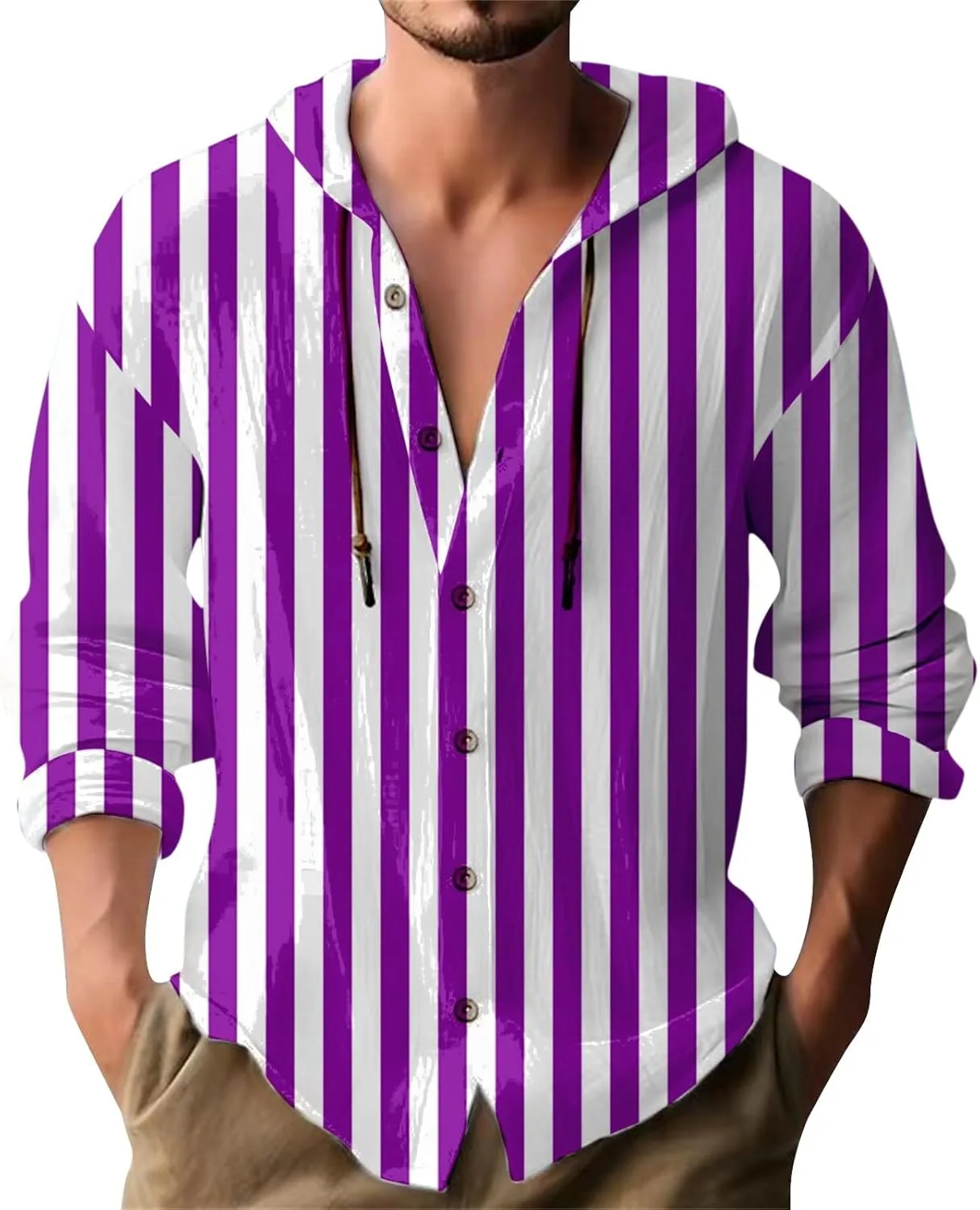 

Мужская модная толстовка с полосками, cotton linen, на пуговицах