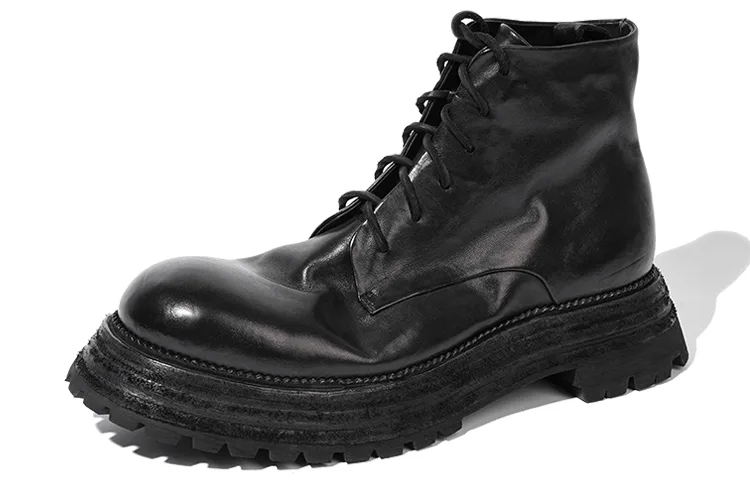 Ботинки тактические мужские Vibram Dreambo из конской кожи на подошве 4,5 см Dreambox, черный — фото 4