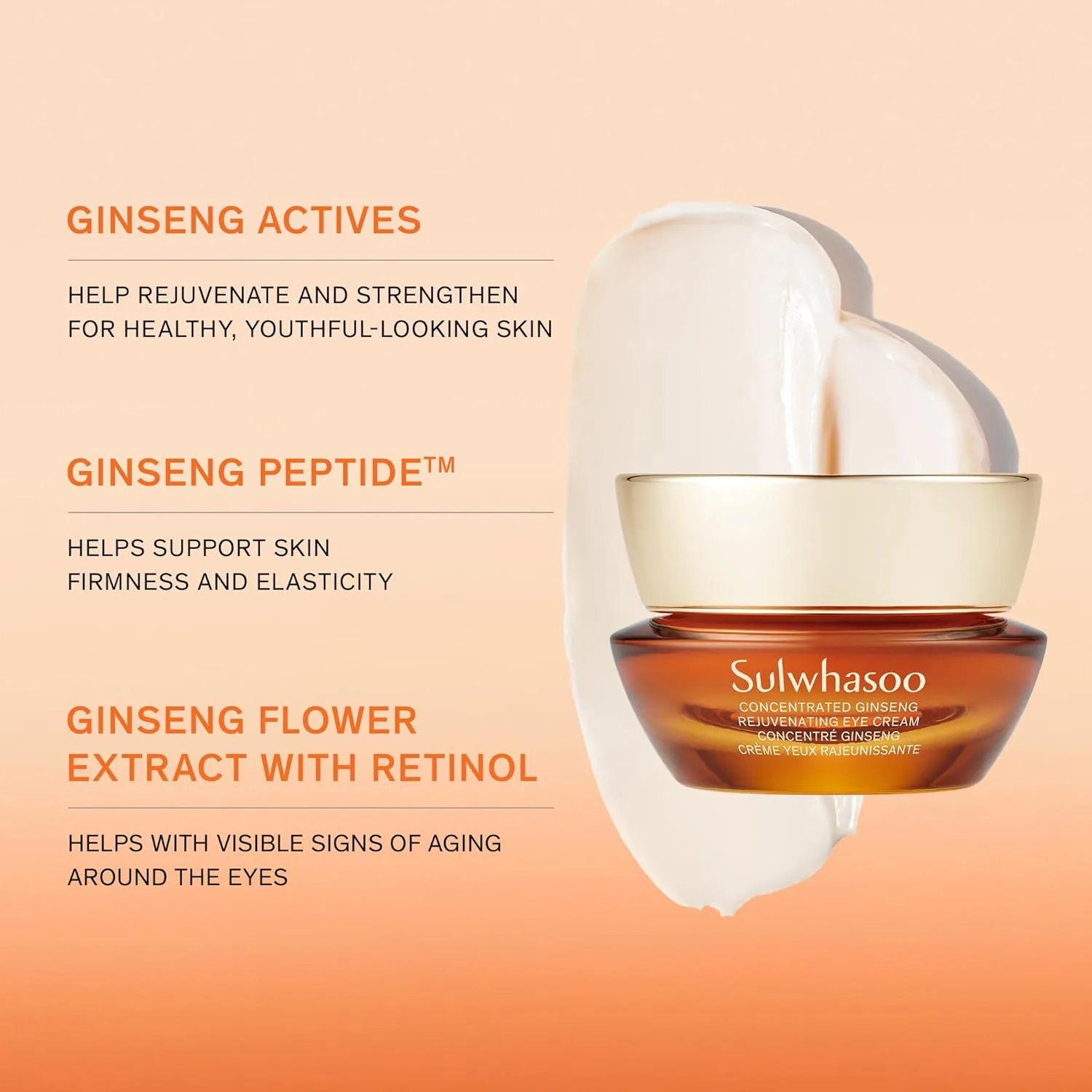 Sulwhasoo Concentrated Ginseng Rejuvenating Eye Cream - антивозрастной крем для области вокруг глаз с корейским женьшенем и пептидами против морщин, отеков и темных кругов, 15 мл — фото 3