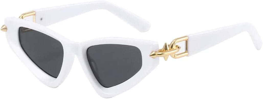 

Женские солнцезащитные очки «кошачий глаз» с градиентным переходом цвета, мужские очки треугольной формы с металлическим блеском, защита от УФ-излучения UV400 UATXTAU, White Black