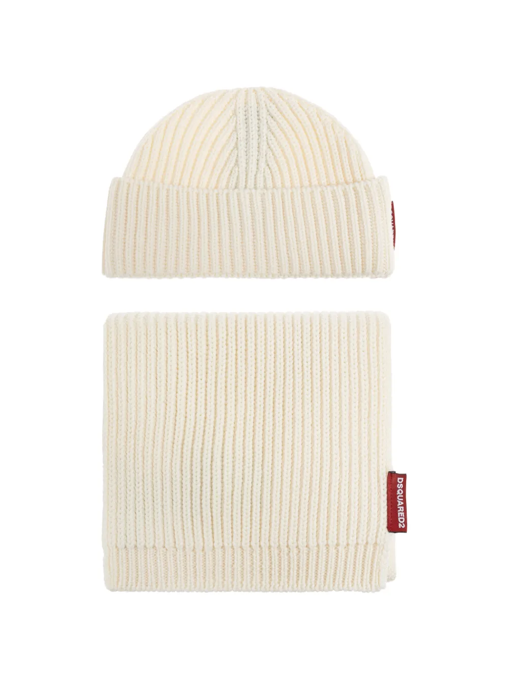 

Комплект из ребристых шапок с нашивкой-логотипом Dsquared2, бежевый