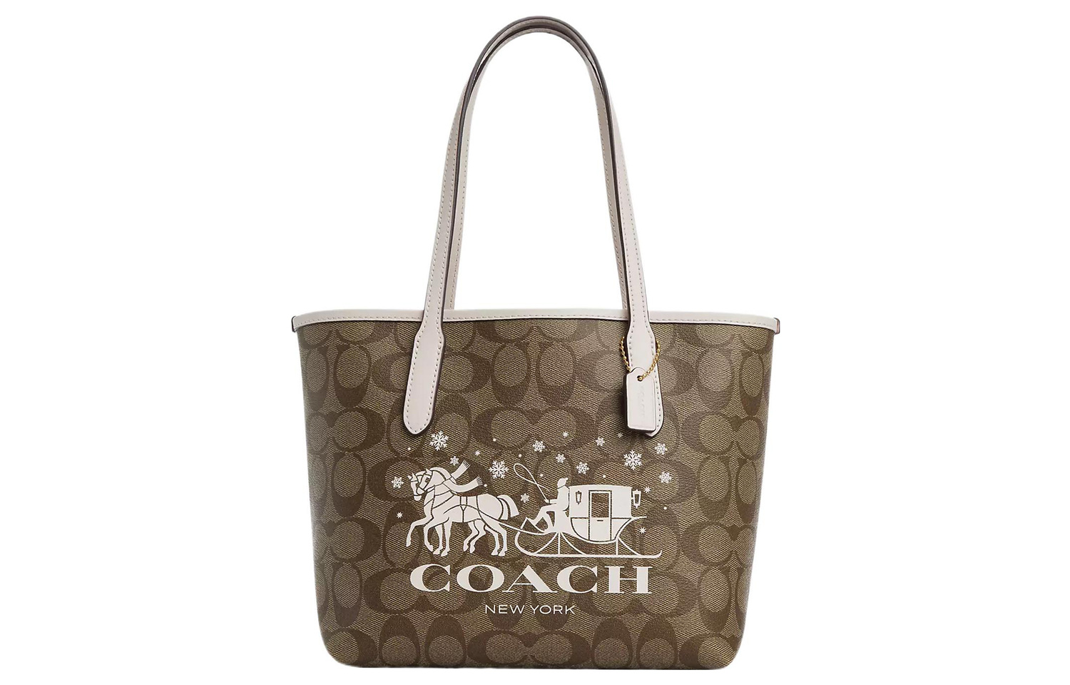 

COACH Городская сумка тоут из прорезиненного хлопка с гладкой кожей Миниатюрная женская сумка для покупок Цвет хаки