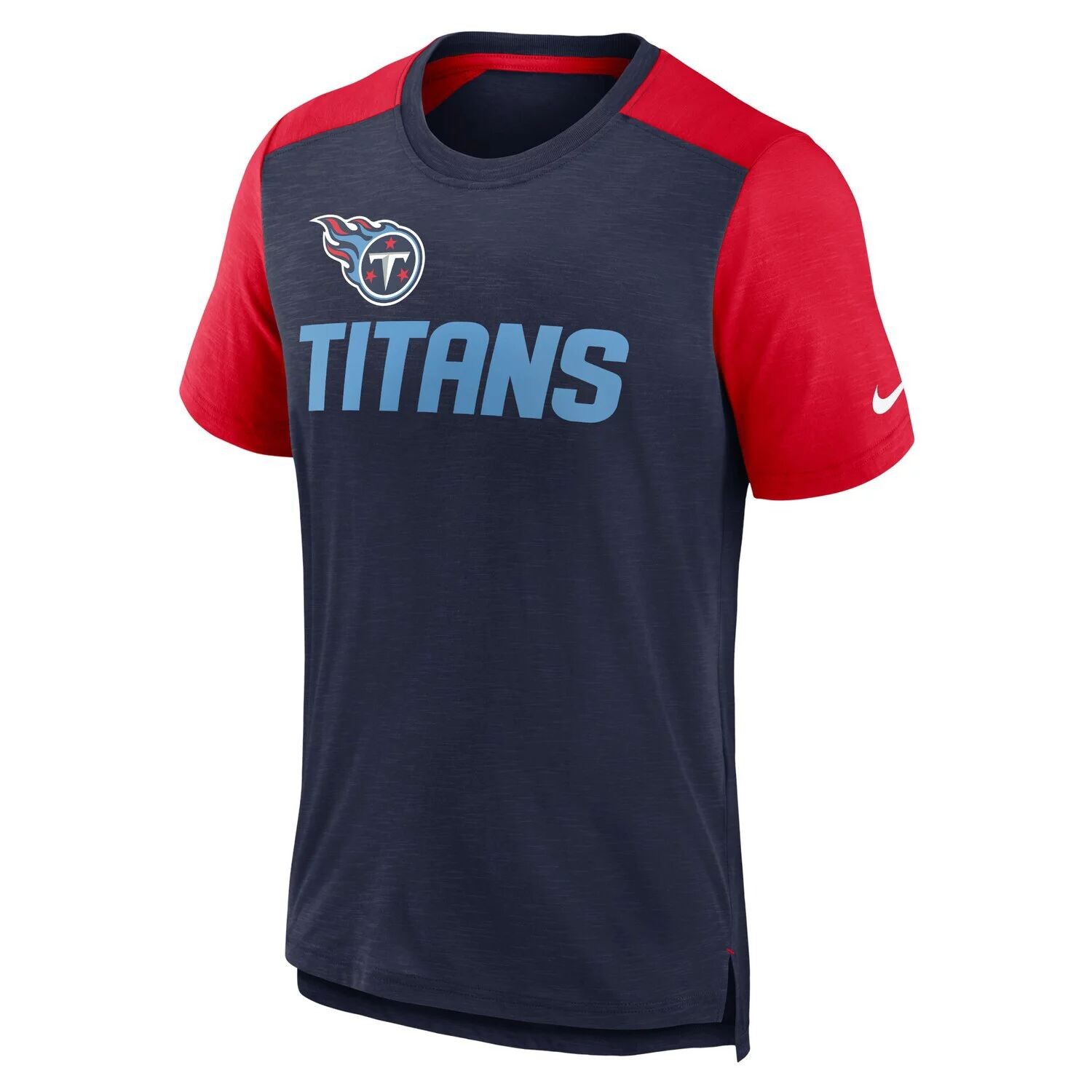 Мужская темно-синяя/красная футболка Tennessee Titans с цветными блоками и названием команды Nike — фото 2
