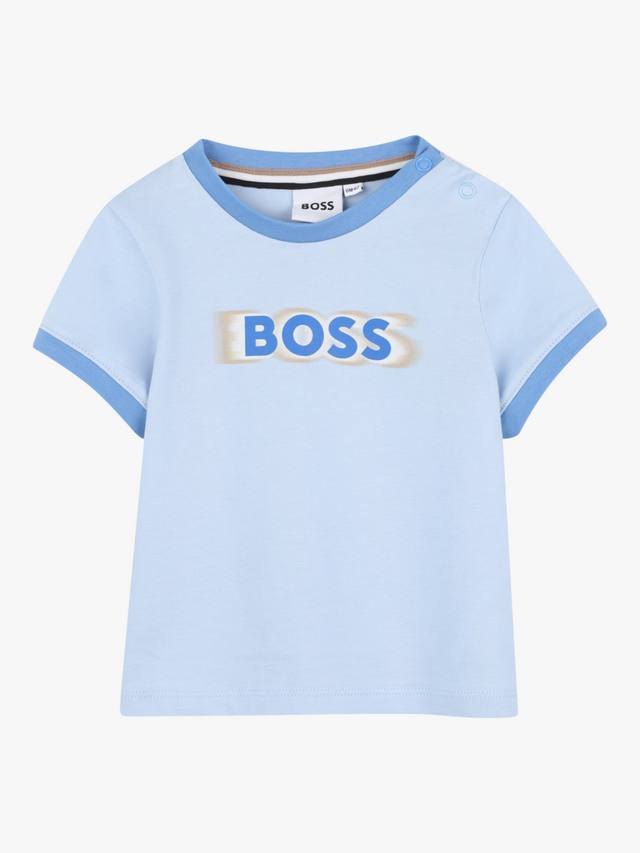 

Детская хлопковая футболка с круглым вырезом и брендированием HUGO BOSS, Persian Blue