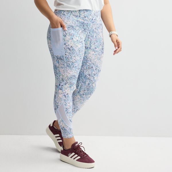 

Леггинсы 7/8 размера plus size из ультраэластичной сетки Tek Gear, цвет blue spots